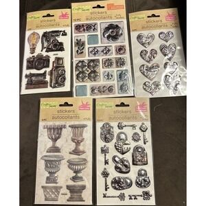 Lot Of 5 Crafters Square Sticker Sheets  44 Puffy Stickers Lot 008 Scrapbook